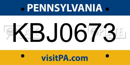 KBJ0673 Pennsylvania License Plate