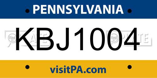 KBJ1004 Pennsylvania License Plate