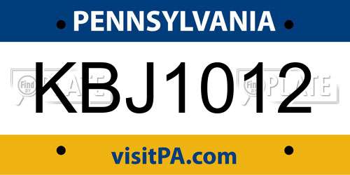 KBJ1012 Pennsylvania License Plate