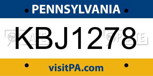 KBJ1278 Pennsylvania License Plate