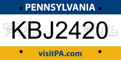 KBJ2420 Pennsylvania License Plate