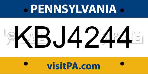 KBJ4244 Pennsylvania License Plate