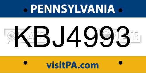KBJ4993 Pennsylvania License Plate