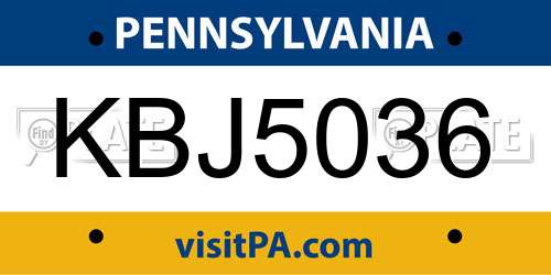 KBJ5036 Pennsylvania License Plate