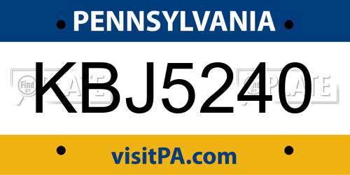 KBJ5240 Pennsylvania License Plate
