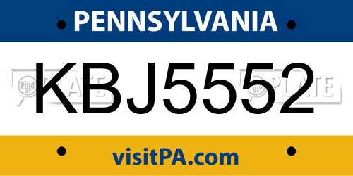 KBJ5552 Pennsylvania License Plate