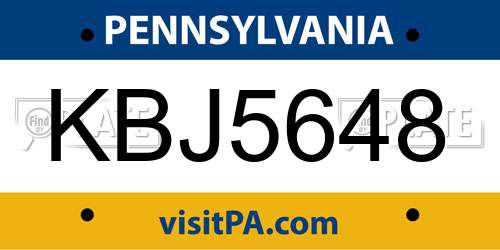 KBJ5648 Pennsylvania License Plate
