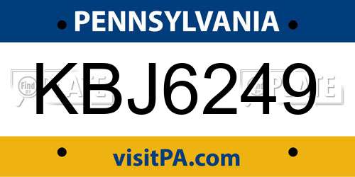KBJ6249 Pennsylvania License Plate