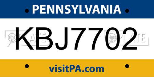 KBJ7702 Pennsylvania License Plate