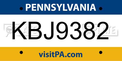 KBJ9382 Pennsylvania License Plate