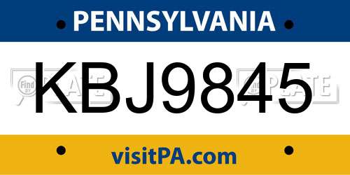 KBJ9845 Pennsylvania License Plate