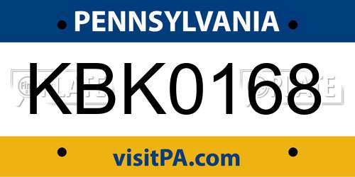 KBK0168 Pennsylvania License Plate