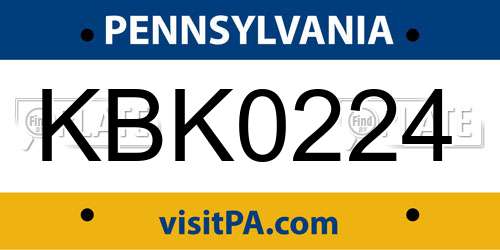 KBK0224 Pennsylvania License Plate