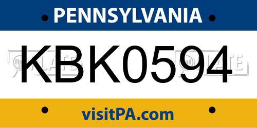 KBK0594 Pennsylvania License Plate