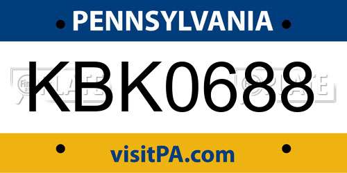 KBK0688 Pennsylvania License Plate