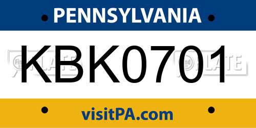 KBK0701 Pennsylvania License Plate