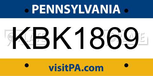 KBK1869 Pennsylvania License Plate