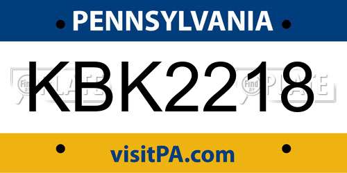 KBK2218 Pennsylvania License Plate