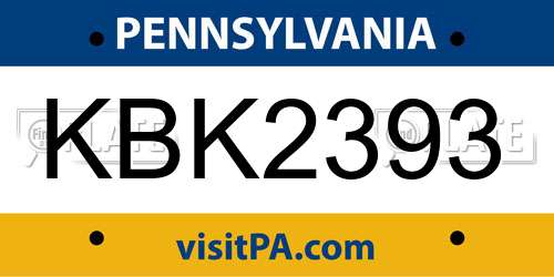 KBK2393 Pennsylvania License Plate
