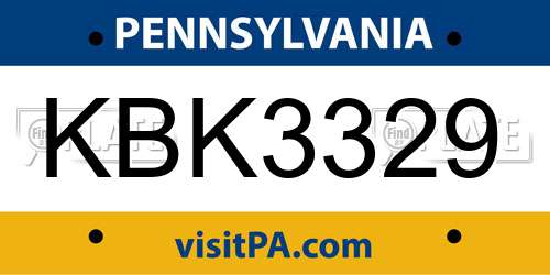 KBK3329 Pennsylvania License Plate