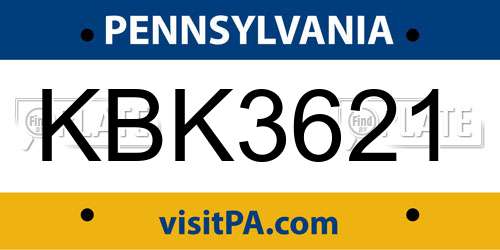 KBK3621 Pennsylvania License Plate
