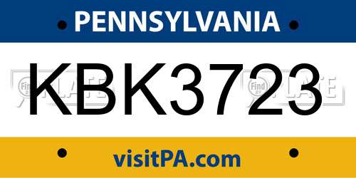 KBK3723 Pennsylvania License Plate