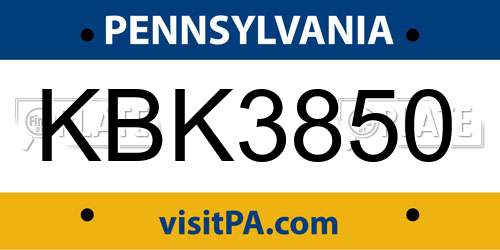 KBK3850 Pennsylvania License Plate