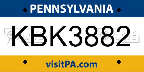 KBK3882 Pennsylvania License Plate