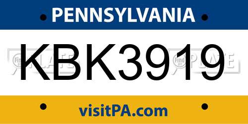 KBK3919 Pennsylvania License Plate