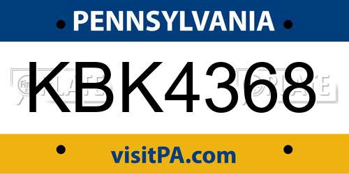 KBK4368 Pennsylvania License Plate