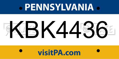 KBK4436 Pennsylvania License Plate