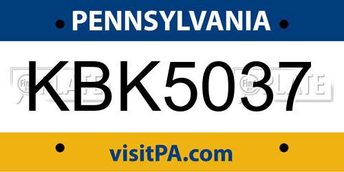 KBK5037 Pennsylvania License Plate