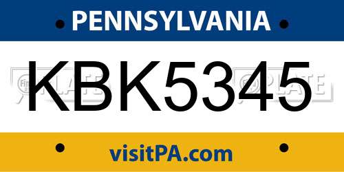 KBK5345 Pennsylvania License Plate