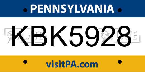 KBK5928 Pennsylvania License Plate