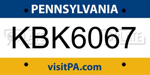 KBK6067 Pennsylvania License Plate