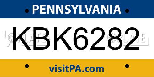 KBK6282 Pennsylvania License Plate