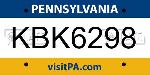 KBK6298 Pennsylvania License Plate