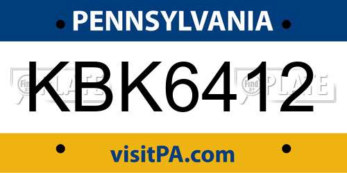 KBK6412 Pennsylvania License Plate