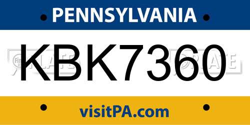 KBK7360 Pennsylvania License Plate