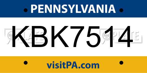 KBK7514 Pennsylvania License Plate