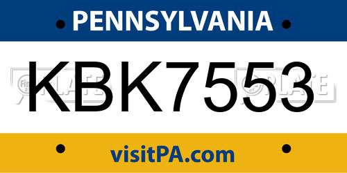 KBK7553 Pennsylvania License Plate