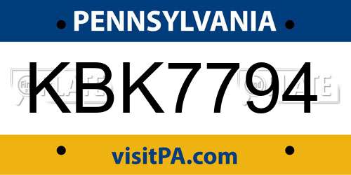 KBK7794 Pennsylvania License Plate