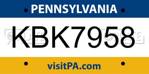 KBK7958 Pennsylvania License Plate
