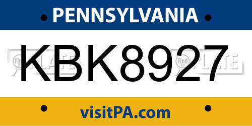KBK8927 Pennsylvania License Plate