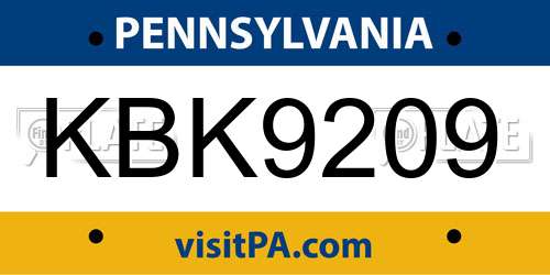 KBK9209 Pennsylvania License Plate