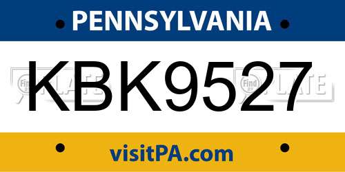 KBK9527 Pennsylvania License Plate