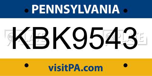 KBK9543 Pennsylvania License Plate