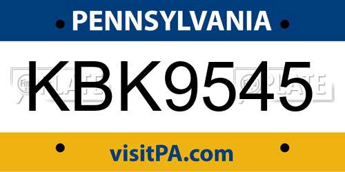 KBK9545 Pennsylvania License Plate
