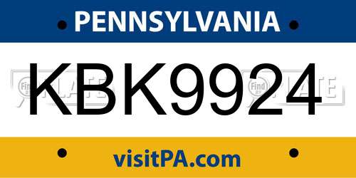 KBK9924 Pennsylvania License Plate