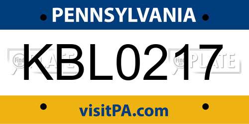 KBL0217 Pennsylvania License Plate